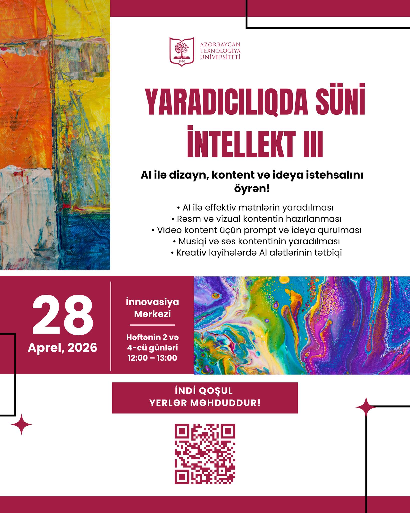 Azərbaycan Texnologiya Universitetinin İnnovasiya Mərkəzi “Yaradıcılıqda Süni İntellekt III” təlimlərinə start verir