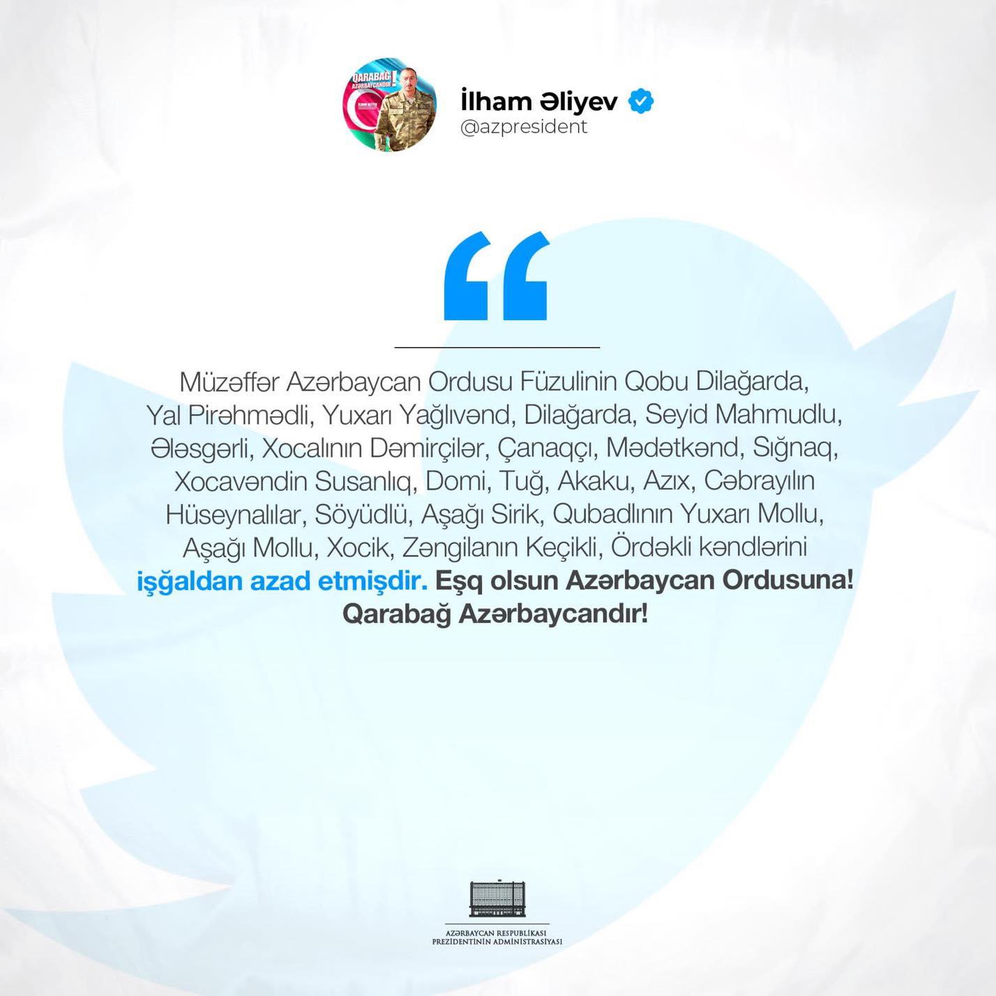 Eşq olsun rəşadətli Azərbaycan Ordusuna!