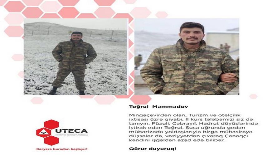 Füzuli, Cəbrayıl, Hadrut, Şuşa döyüşlərinin iştirakçısı olan tələbəmiz